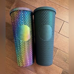Starbucks Studded Rainbow & Dark Green 24oz Tumbler lot of 2 no straw